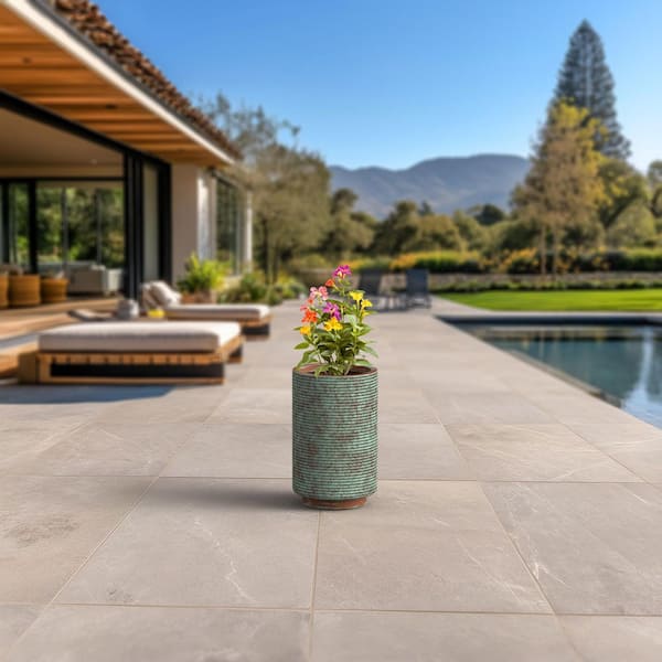 10 in. Medium Muted Teal (Enhanced Interior) Concrete Round Planter / Pot with Drainage Holes