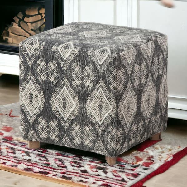 HomeRoots Gray Cotton Specialty Cube Ottoman