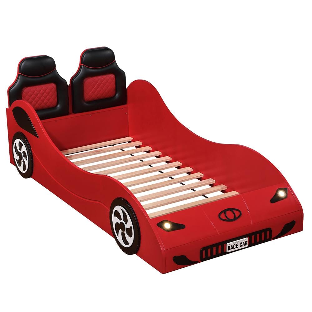 Colen Red Finish Twin Adjustable Sleigh with Upholstered