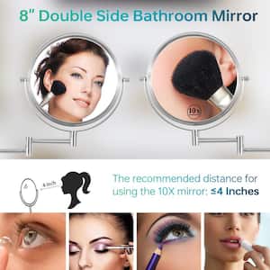 8 in. Double-Sided 1x/10x Magnifying Retractable Wall-Mounted Bathroom Makeup Mirror with Adjustable Base in Chrome