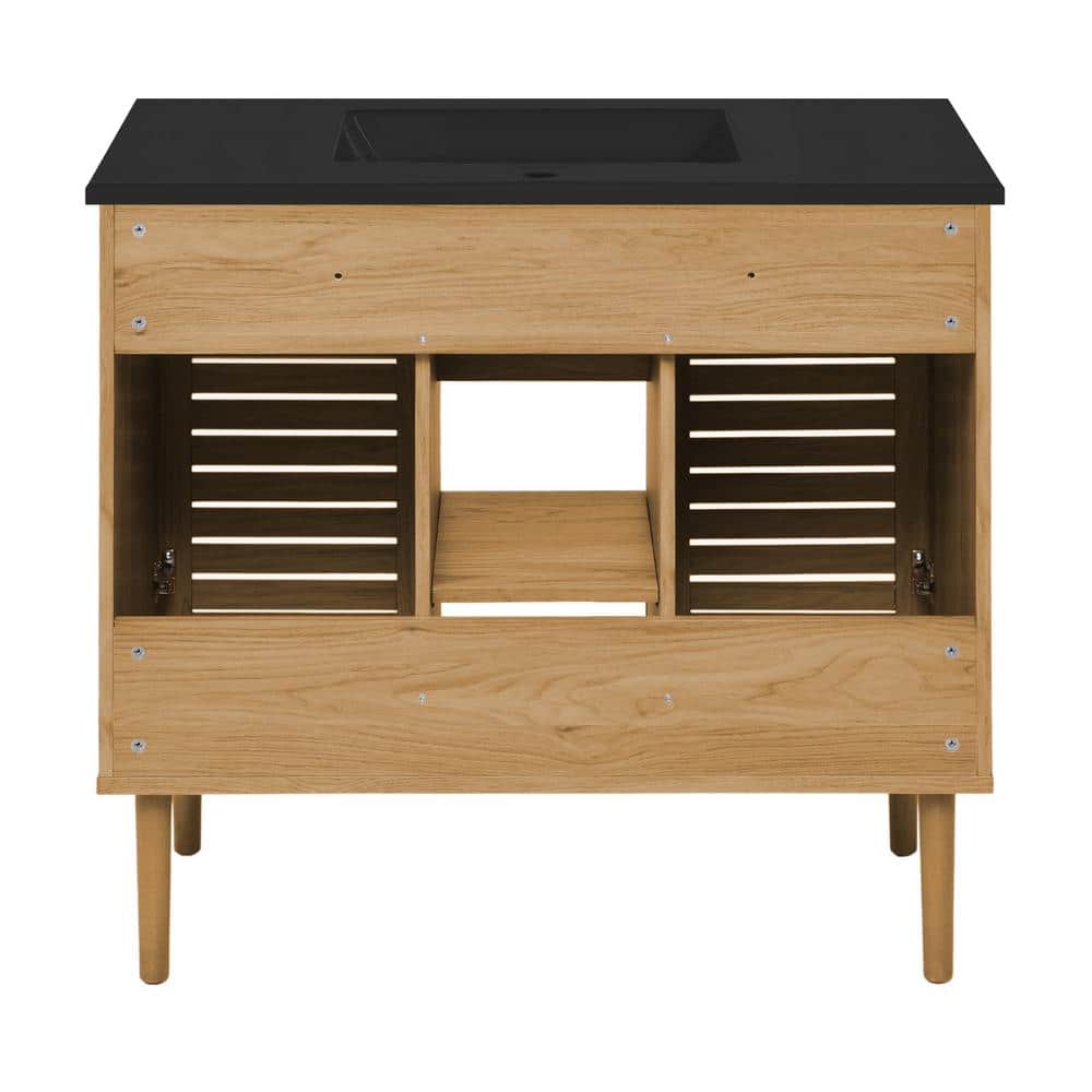 Bron 36" Brown Oak Bathroom Vanity with Black Ceramic Sink