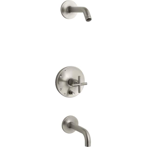 KOHLER Purist 1-Handle Wall-Mount Trim Kit with Push Button Diverter in Vibrant Brushed Moderne Brass (Valve Not Included)
