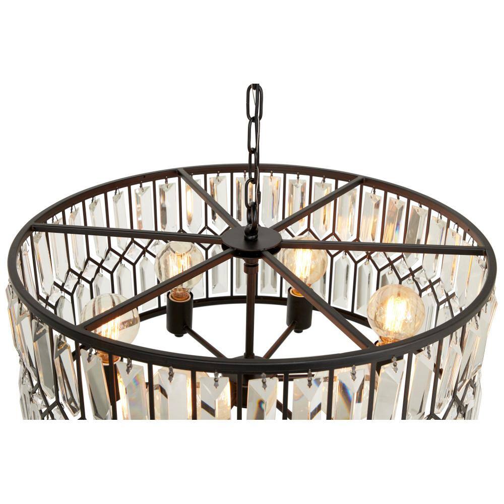 Elegant 24" Black Metal and Crystal Drum Chandelier with Edison Bulbs