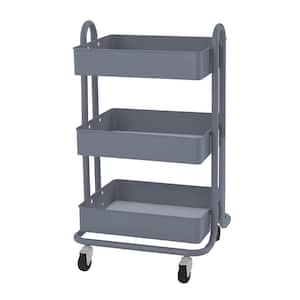 3-Tier Metal Rolling Storage Organizer Utility Cart with 4-Wheels in Gray