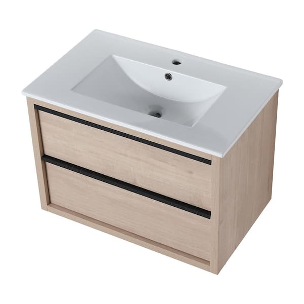 JimsMaison 30 in. W x 18 in. D x 21 in. H Freestanding Bath Vanity in Plain Light Oak with White Ceramic Sink