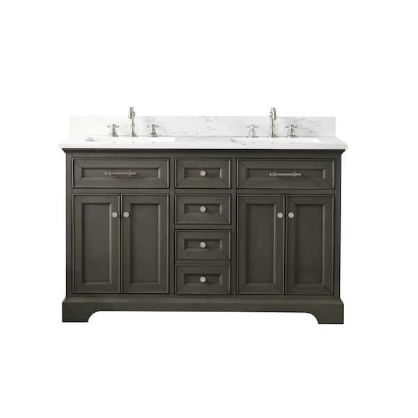 Thompson 54 in. W x 22 in. D Bath Vanity in Silver Gray with Engineered Stone Vanity in Carrara White with White Sink