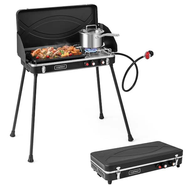 regiment immunisering auditorium Costway 2-in-1 Portable Propane Grill 2 Burner Camping Gas Stove with  Removable Leg Black NP10678DK - The Home Depot