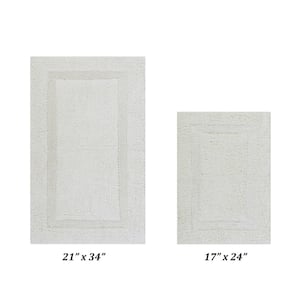 Lux Collection Ivory 17 in. x 24 in. and 21 in. x 34 in. 100% Cotton 2-Piece Bath Rug Set