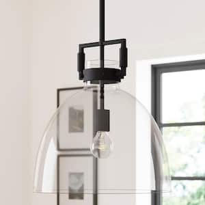 Leigh Black Indoor Ceiling Hanging Pendant Light with Clear Glass and Adjustable Cord for Kitchen, Island and Entryway