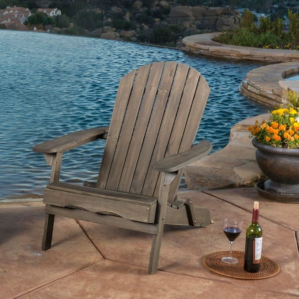 Harper & Bright Designs Classic Gray Reclining Wood Adirondack Chair with Built-in Footrest (Set of 1)