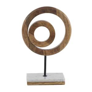 Brown Mango Wood Circle Geometric Sculpture with Marble Stand