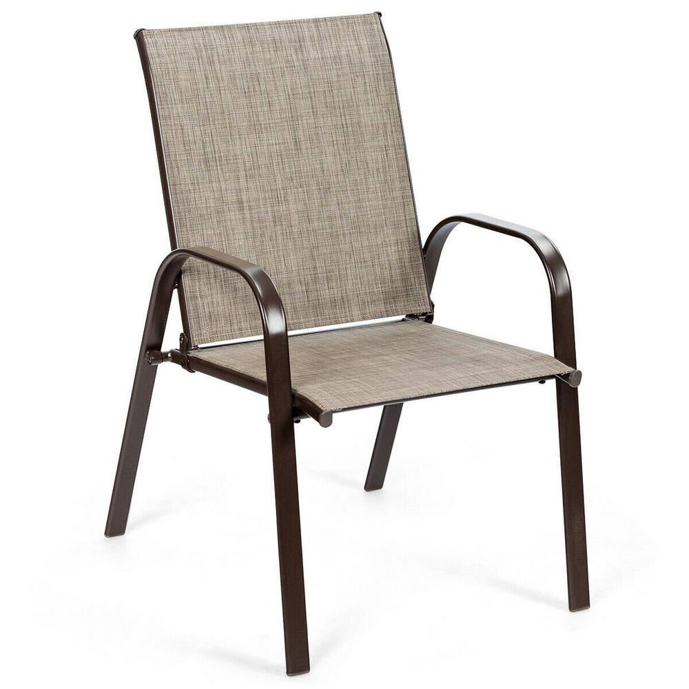 Gray Steel Frame Outdoor Dining Chairs with Armrests, Set of 2