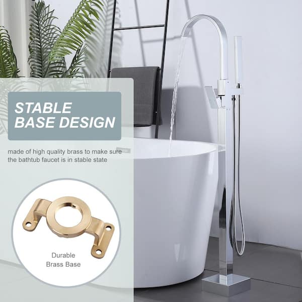 Brass Single-Handle Floor Mount Claw Foot Freestanding Tub Faucet Bathtub Filler with Hand Shower in Polished Chrome