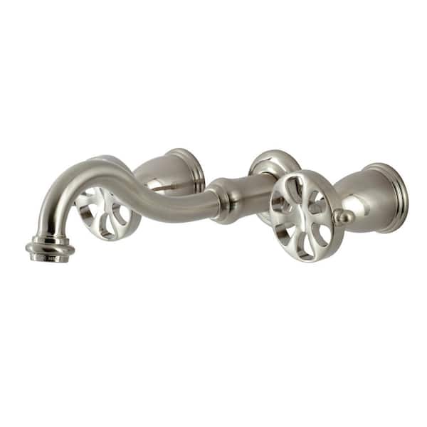 Kingston Brass Belknap 2-Handle Wall Mount Bathroom Faucet in Brushed Nickel