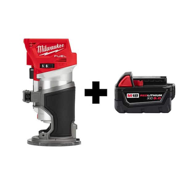 Milwaukee 2723-20-48-11-1850 M18 FUEL 18V Lithium-Ion Brushless Cordless Compact Router with M18 5.0 Ah Battery - 1