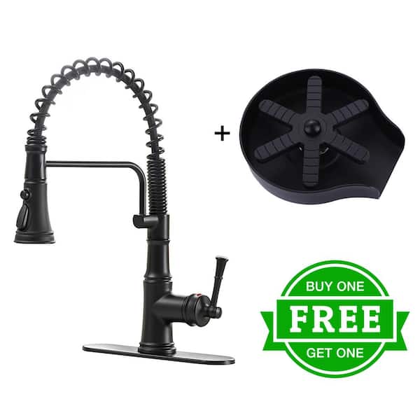 BWE Single Handle Pull-Down Sprayer Kitchen Faucet Bundle Glass Rinser in Matte Black