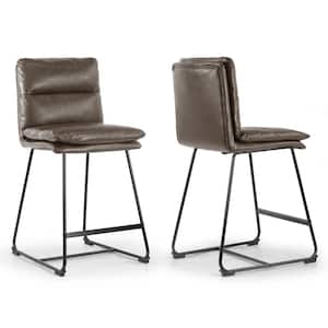 Aulani Brown Upholstered Metal Frame 26.5 in. Counter Stool with Puffy Cushions (Set of 2)