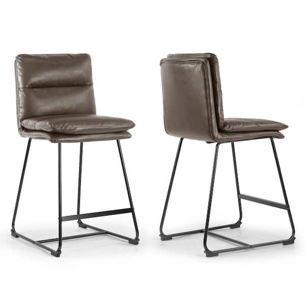 Glamour Home Aulani Brown Upholstered Metal Frame 26.5 in. Counter Stool with Puffy Cushions (Set of 2)