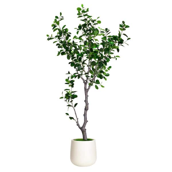 6 ft. Artificial East Ficus Tree in White Decor Pot, Faux Green Plant Indoor Home Decorative Planter