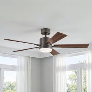 Lucian Elite 52 in. Olde Bronze Downrod Mount Ceiling Fan with Integrated LED with Wall Control Included