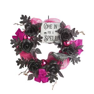 20 in Purple and Black Rose Mesh Halloween Wreath