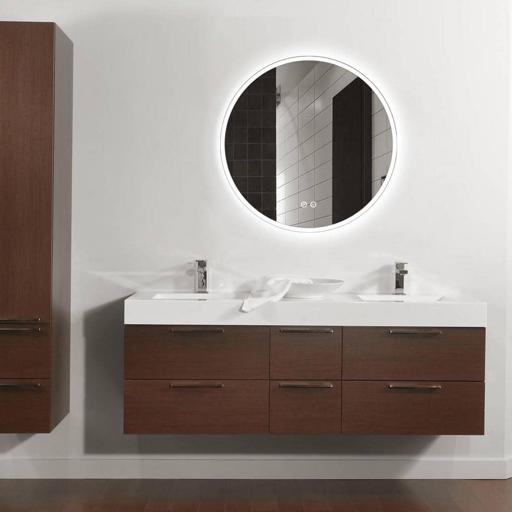 Cesicia 24 In W X 24 In H Round Frameless Wall Mounted Bathroom   Silver Vanity Mirrors Mydepot15 64 1000 