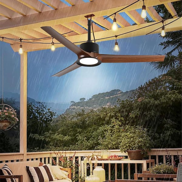 52 in. Black Downrod Mount Waterproof Outdoor Ceiling Fan with Dimmable 3CCT LED Light Remote for Patios/Pergola/Gazebo