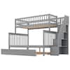 Harper & Bright Designs Gray Twin Over Full Bunk Bed with Trundle and Stairs for Kids SM000095AAE-1