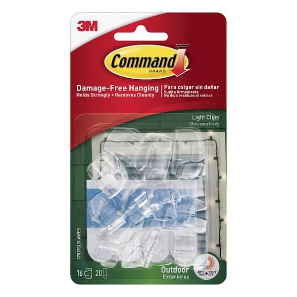 Clear Outdoor Light Clips (16 Clips, 20 Command Strips)