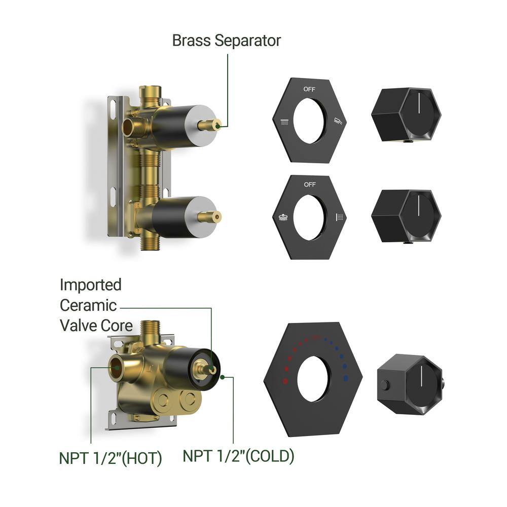 Matte Black Large Square Brass Ceiling Mounted Shower System
