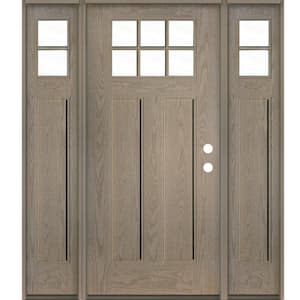 Craftsman 64 in. x 80 in. 6-Lite Left-Hand/Inswing Clear Glass Oiled Leather Stain Fiberglass Prehung Front Door w/DSL