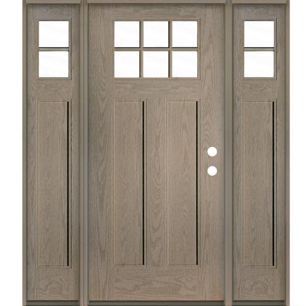 Krosswood Doors Craftsman 64 in. x 80 in. 6-Lite Left-Hand/Inswing Clear Glass Oiled Leather Stain Fiberglass Prehung Front Door w/DSL
