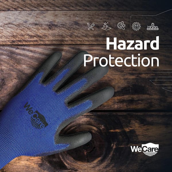 WeCare Safety Work Gloves PU Coated, Superior Grip, Small, Blue, 3 Pairs