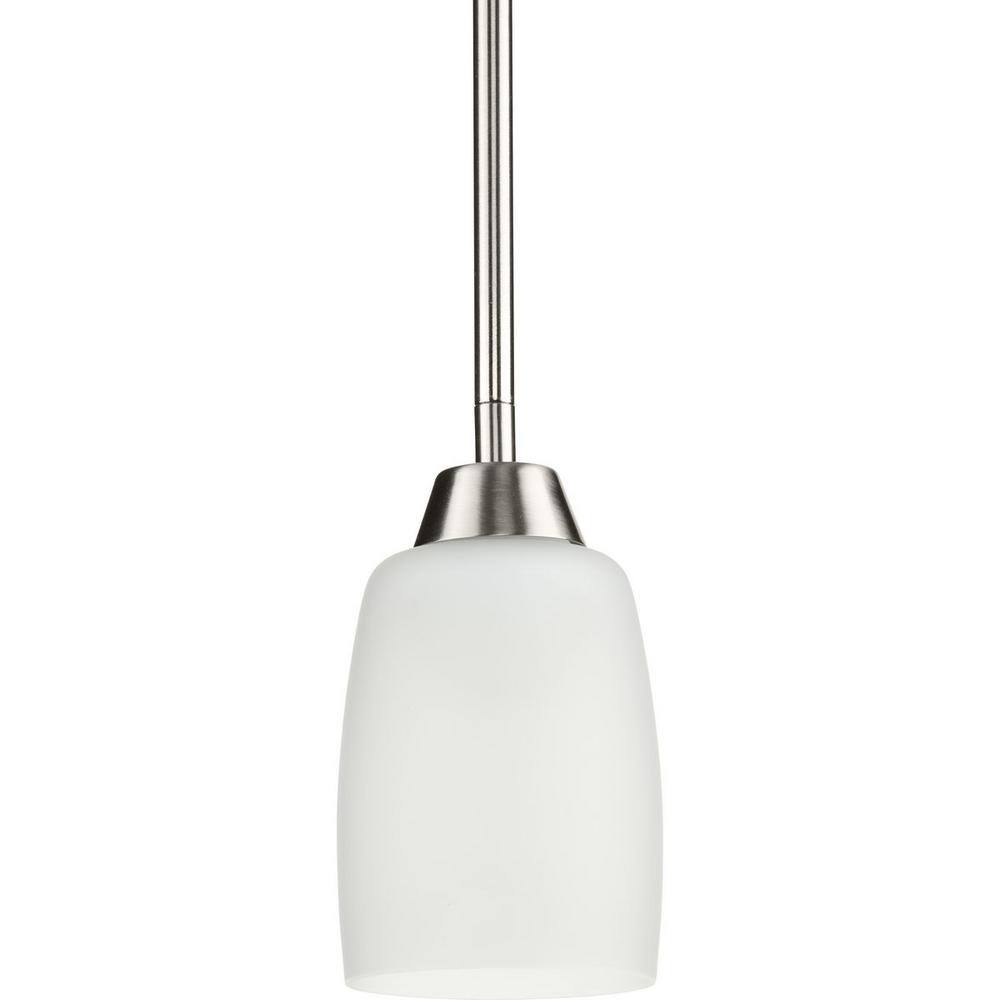 Brushed Nickel Mini Pendant Light with Etched Glass Shade