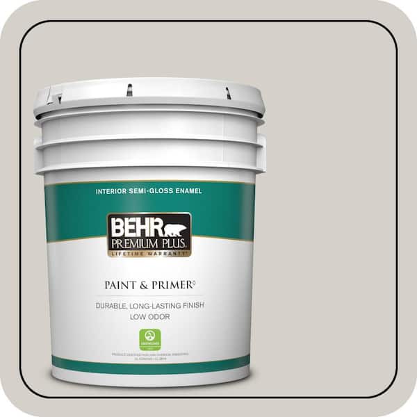 BEHR PREMIUM PLUS 5 gal. Designer Collection #DC-014 Gray View Semi-Gloss Enamel Low Odor Interior Paint & Primer