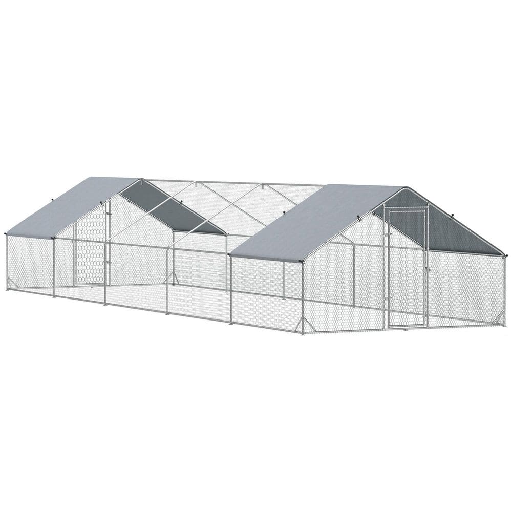 9.8' x 32.8' x 6.4' Large Metal Chicken Run, Walk-in Poultry Cage Galvanized Hen Playpen House price history on PriceWatchPro