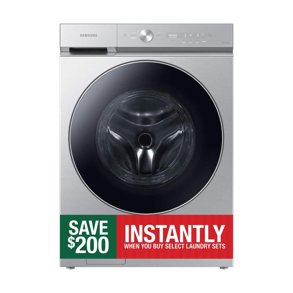 Samsung Bespoke 5.3 cu. ft. Ultra-Capacity Smart Front Load Washer in Silver Steel with AI OptiWash and Auto Dispense