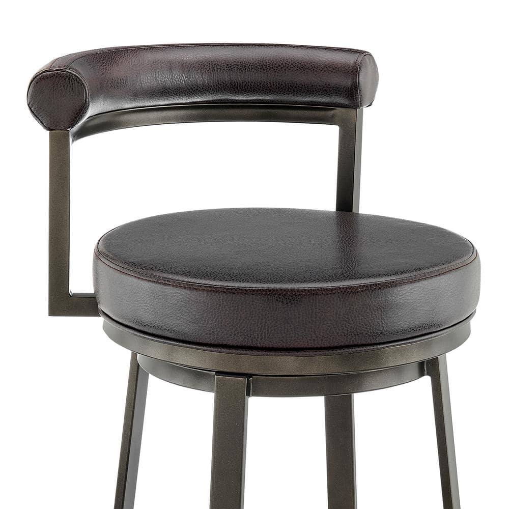 Mocha Finish Brown Faux Leather Adjustable Swivel Bar Stool