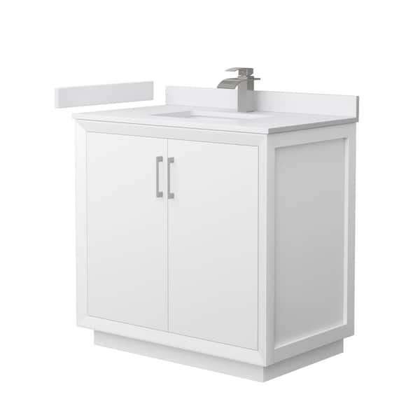 Wyndham Collection Strada 36 in. W x 22 in. D x 35 in. H Single Bath Vanity in White with White Cultured Marble Top