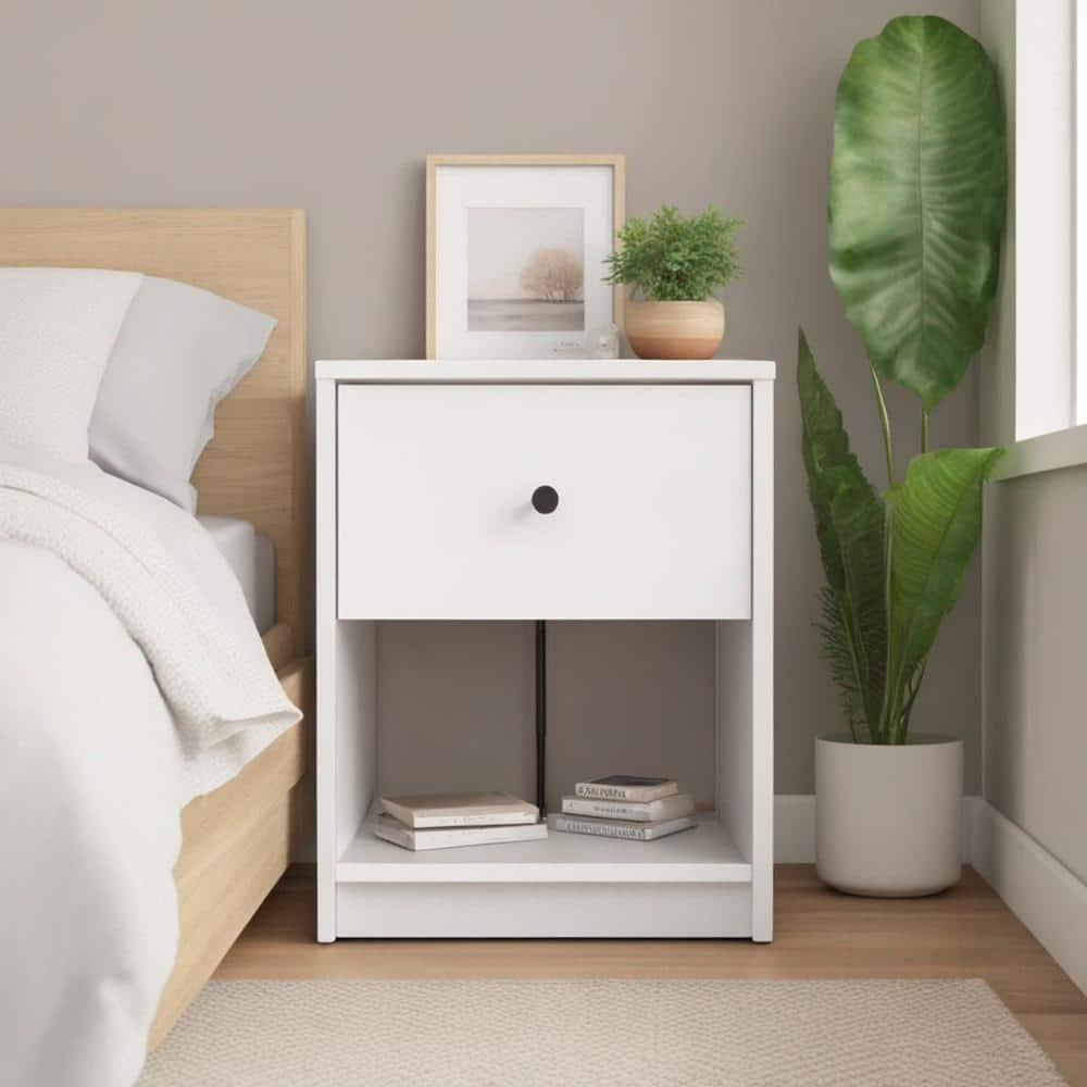 Portland 1-Drawer White Nightstand -  Tvilum, 7033149