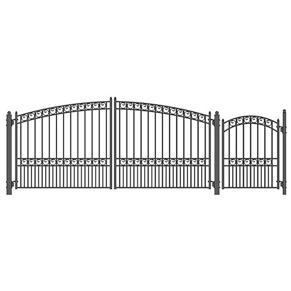 Paris Style Black Steel Dual Swing Driveway Gate with Pedestrian Gate