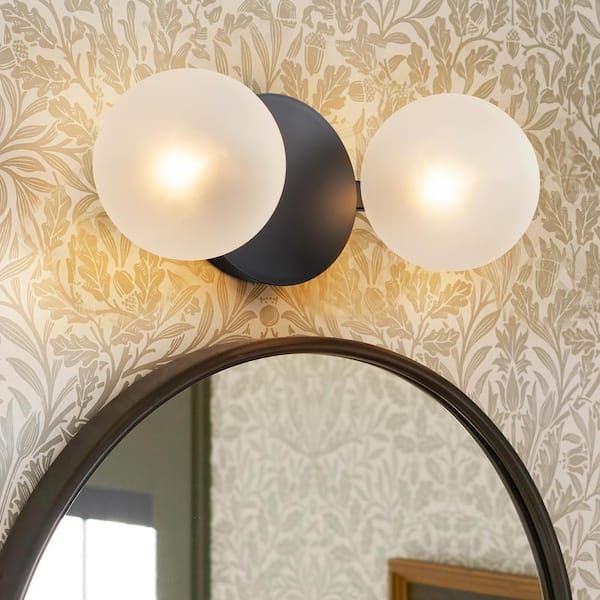 Rennnsan Chris 13 in. Wide 2-Light Black Mid-Century Modern Elegance Glass Vanity Light