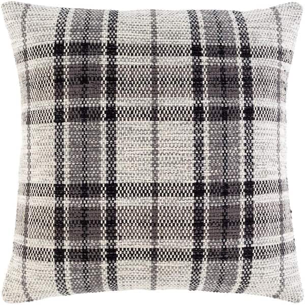 Livabliss Mangus Charcoal Plaid Polyester Fill 20 in. x 20 in. Decorative Pillow