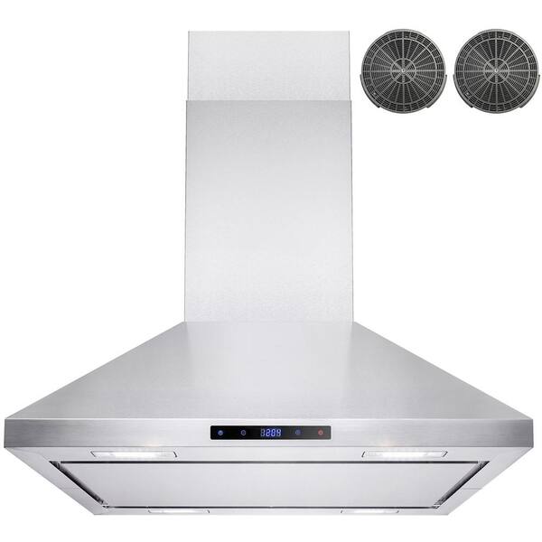 AKDY 30 in. Convertible Kitchen Island Mount Range Hood in Stainless Steel with LEDs, Touch Control and Carbon Filter