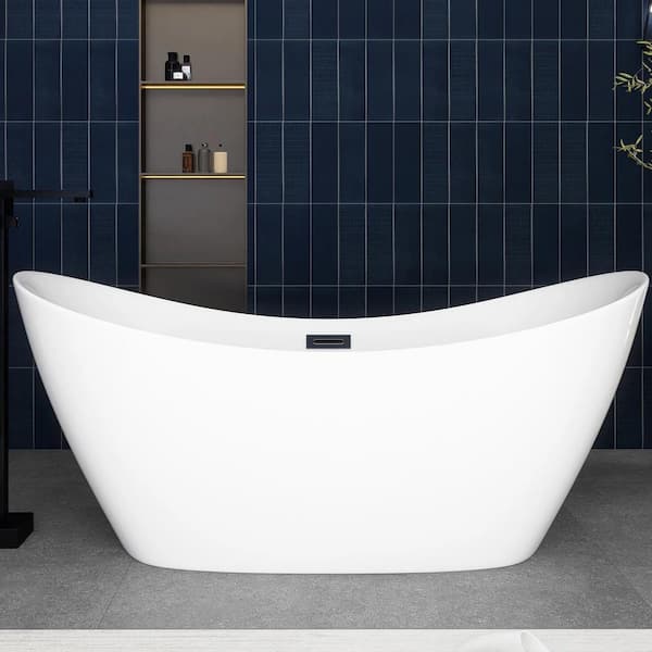 59 in. x 31 in. Soaking Bathtub with Center Drain in Glossy White