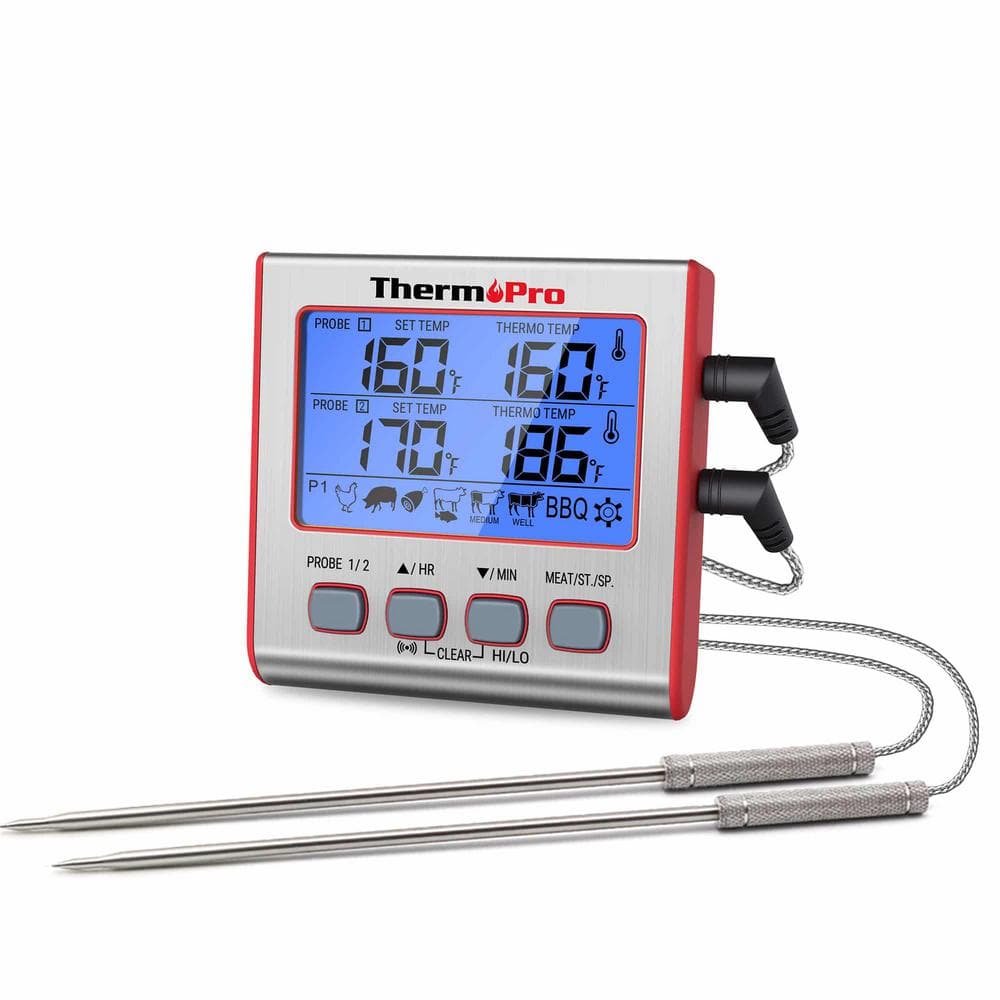 ThermoPro Digital Meat Thermometer with Dual Probes and Timer Mode Grill  Smoker Thermometer TP-17W - The Home Depot