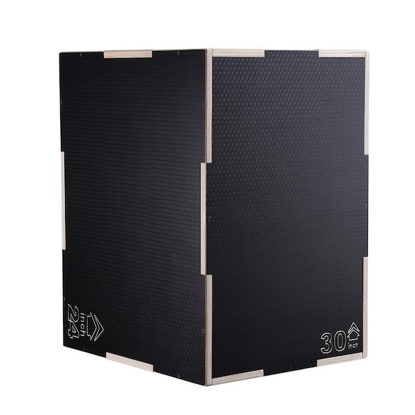 3 in 1 Plyometric Jump Box, 30/24/20 in. Wooden Plyo Box, Platform & Jumping Agility Box, Anti-Slip, Training, Black