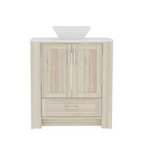 29.9 in. W x 18.1 in. D x 37 in. H in Wood Grain Wood Ready to Assemble Bath Cabinet with Above Counter Ceramics Sink
