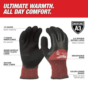 Large Red Latex Level 3 Cut Resistant Insulated Winter Dipped Work Gloves (2-Pack)