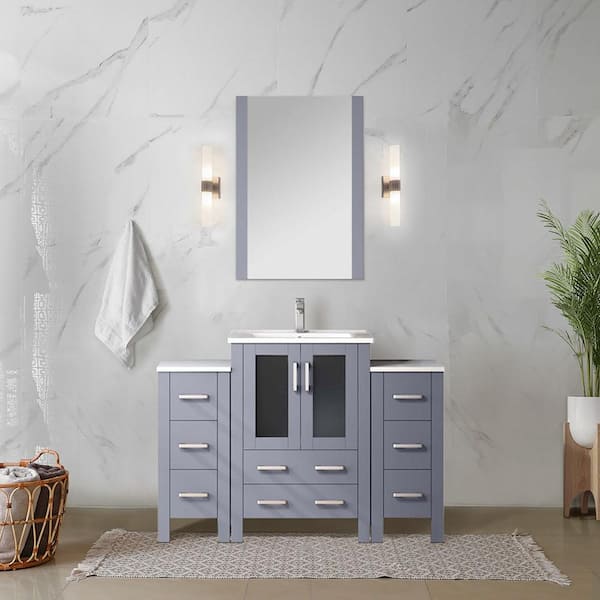 Lexora Volez 48 in. W x 18 in. D x 34 in. H Single Sink Bath Vanity in Dark Grey with White Ceramic Top and Mirror